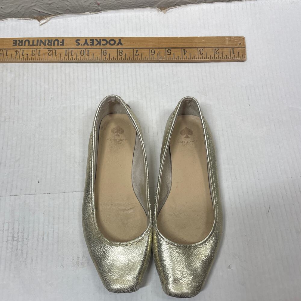 Kate Spade New York Womens Gold‎ Metalic Square Toe Leather Ballet Flats Sz 7.5M
